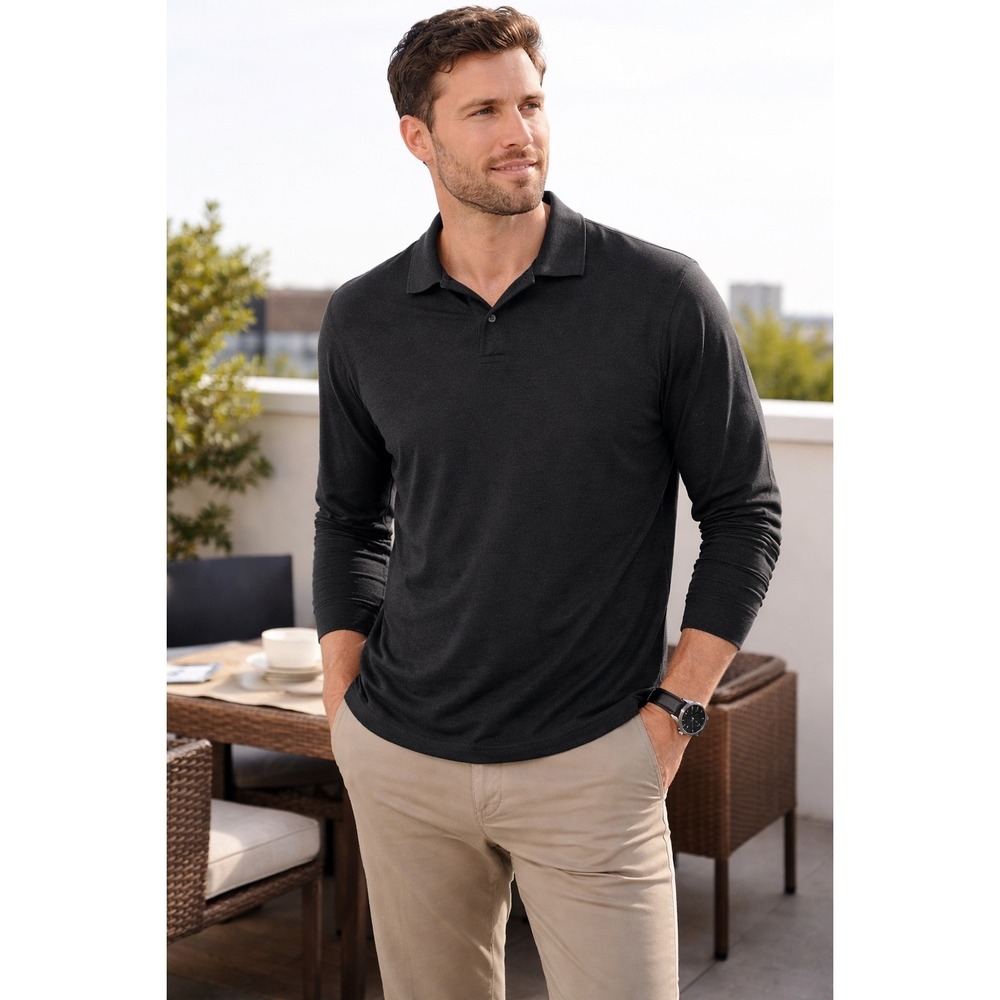 Mack Weldon Mens Black Long Sleeve Supima Cotton Polo Shirt XL